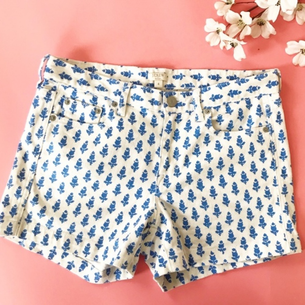 J. Crew Printed White Denim Shorts 2